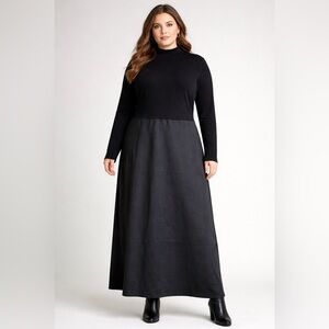 Ann Taylor Black Long Sleeve Knit Maxi Dress Size XL